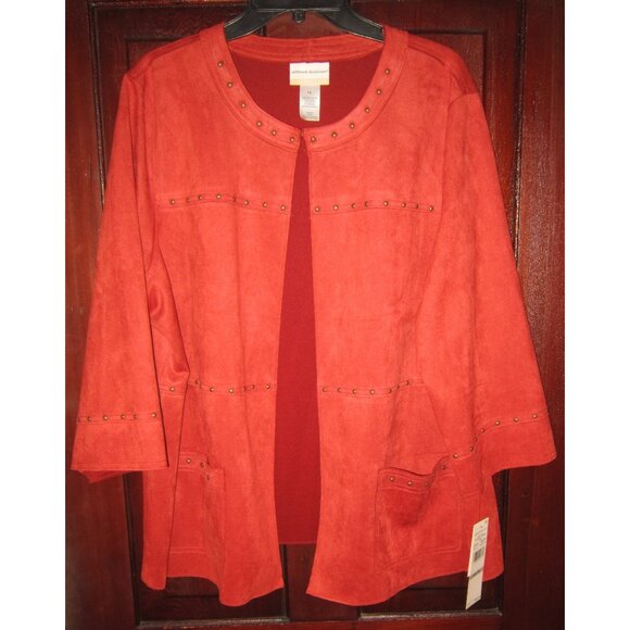 Alfred Dunner Woman Plus Sz 1X New Jacket Blazer Faux Suede Rust Orange Beaded - Picture 1 of 3